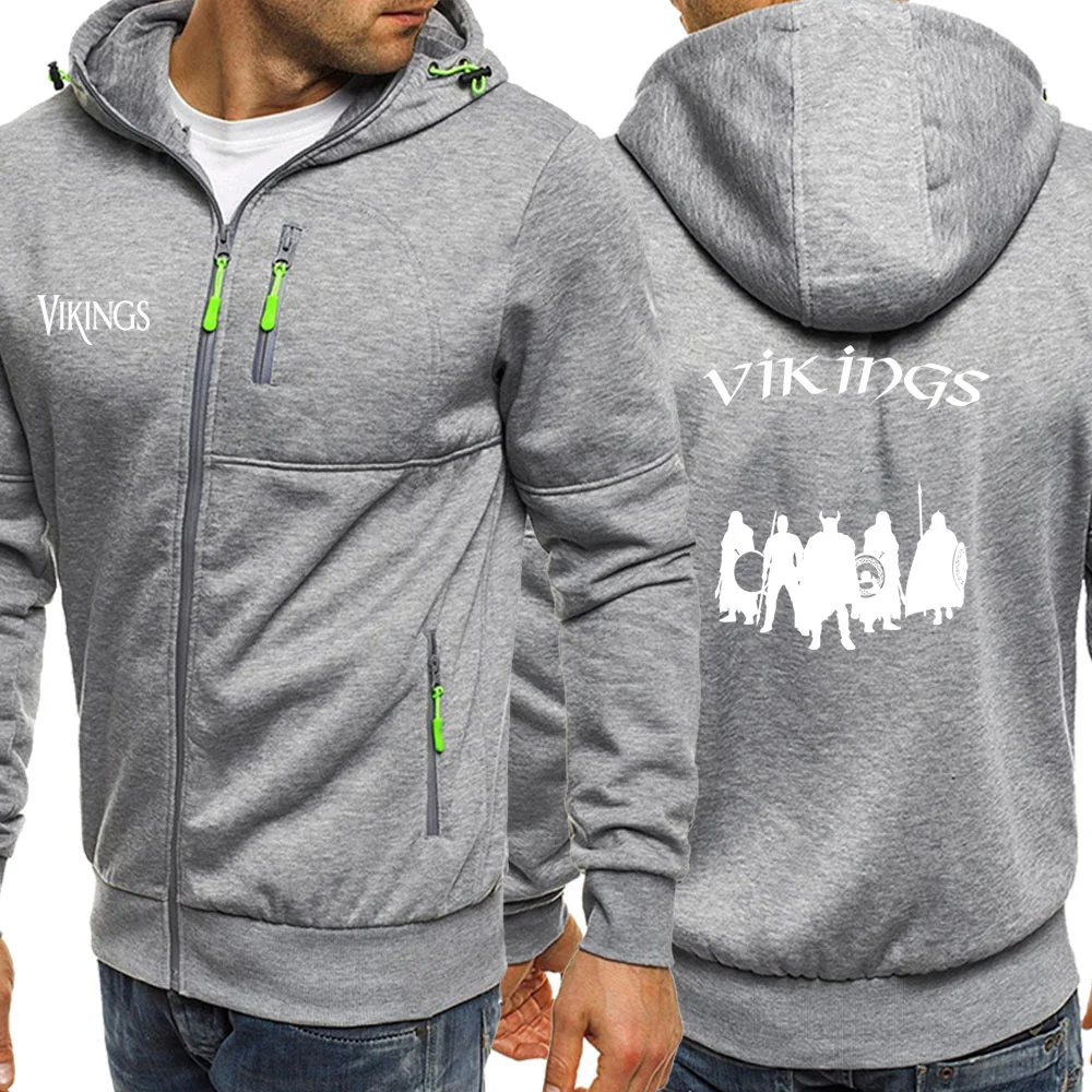 Vikings Odin осень горячая Распродажа Толстовка Мужская Уличная Повседневная куртка с длинным рукавом флисовые куртки толстовки на молнии Забавный с капюшоном - Цвет: light gray5