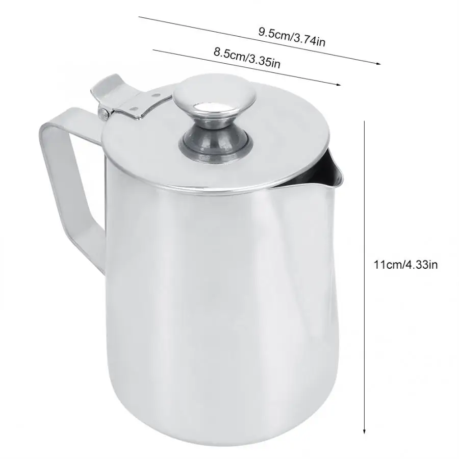 Milk Coffee Jar 600ml Stainless Steel Coffee Milk Frothing Cup with Lid for Latte Art Coffee Shop Use Milk Jug