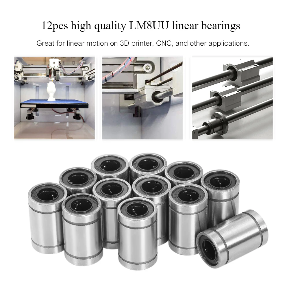 

12pcs linear bearings LM8UU Linear Ball Bearings for 8mm Prusa 3D Printer Tool DIY CNC Motion 3D machines 8*15*24mm