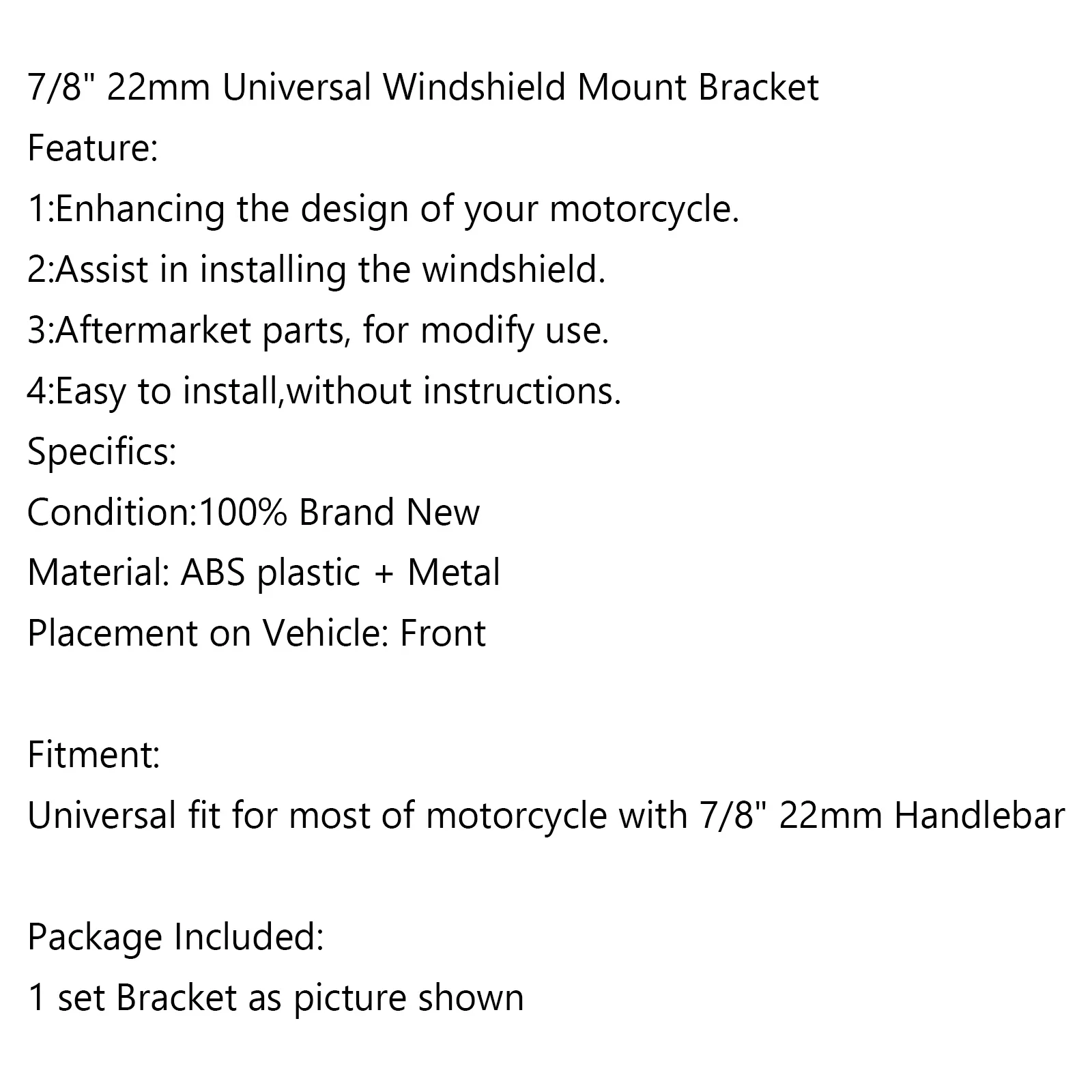 Motorcycle Windshield Topteng 7/8'' 22mm Universal Windscreen Bracket Standard Handlebar Windshield Mount Clamp Motorcycle Wind Shield Glass Motor