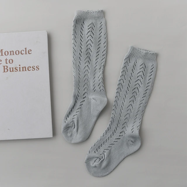 New Summer Children Socks Baby Girls Knee High Toddler Socks Cotton Long Tube Cute Princess Mesh Socks Kids Hollow Out Socken Grey
