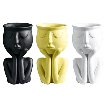 

3 Pcs Character Portrait Flower Pot Resin Succulent Plant Pot Abstract Face Flower Pot Household Desktop Vase