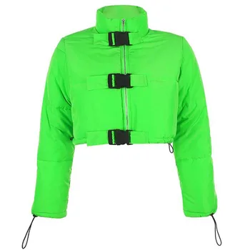 

Green Warm Crop Parka Long Sleeve Winter Jacket Women Thick Parka Outerwear Casual Short Coat Tops Crop Puffer Jacket Outcoat