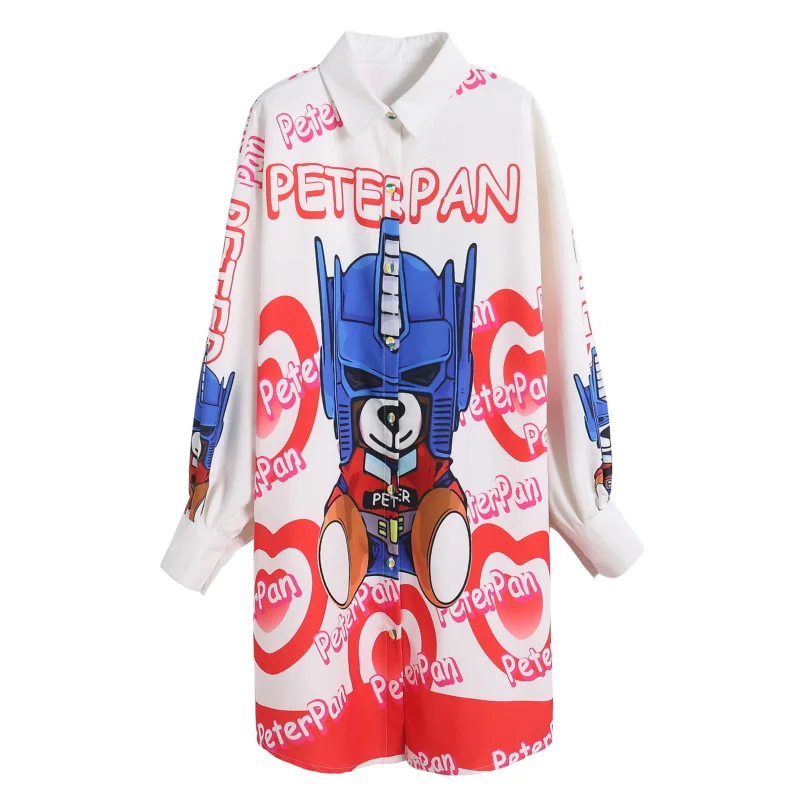 Женская длинная рубашка с мультяшным принтом весна осень 2021|fashion shirt women|shirt fashion
