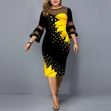 Aliexpress - Plus Size Summer Dresses for Women 2021 New Elegant Sunflower Print Plus Size Casual Dress Mesh Ladies Sexy Party Dress 4XL 5XL