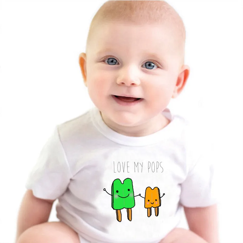 Новинка; Летний комбинезон с надписью «Love My Pop»; хлопковый комбинезон для маленьких мальчиков и девочек; белая одежда с короткими рукавами; Верхняя одежда для новорожденных