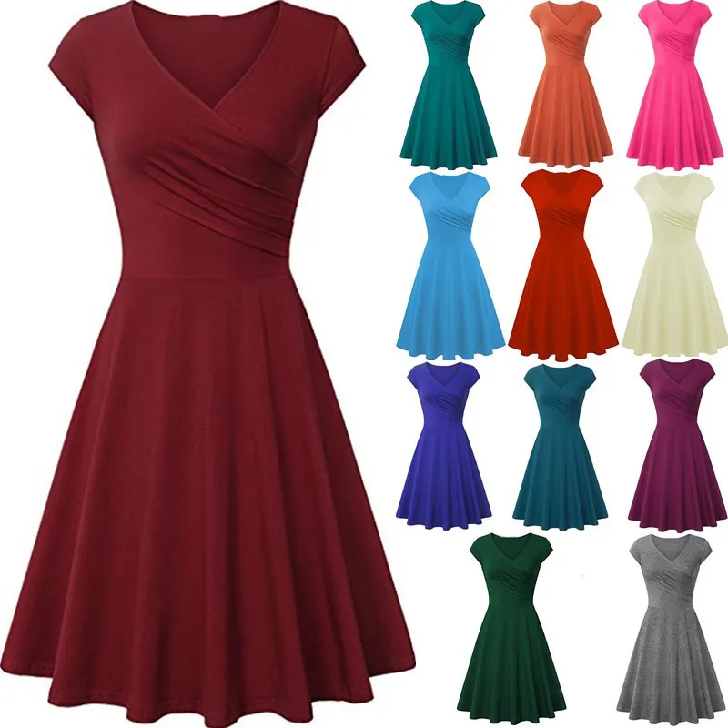 Casual Women's Solid Color Summer Slim Swing Dress 2021 Sexy Plus Size Office Versatile Mini