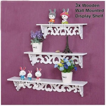 

3Pcs White Carved Hollow Wood Wall Hanging Shelf Goods Convenient Rack Storage Holder Home Bedroom Decoration Ledge Home Decor
