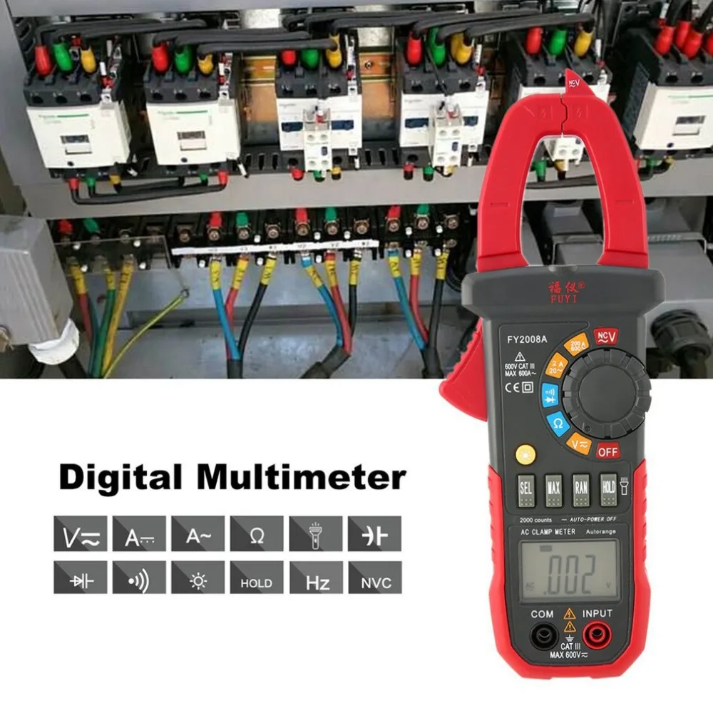 FY2008A Ручной цифровой клещи мультиметр AC/DC Вольт Ом темп Ток Напряжение НТС тестер сопротивление Амперметр мультитестер