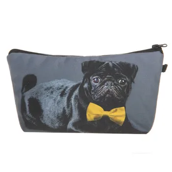 

Women Cosmetic Bag 3D Printing Black Pug With Bow Tie Pattern Waterproof Makeup Organizer Phone Storage Case Travel Toiletry Bag