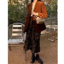 

Women Vintage Split Skirt Female High Waist 2021 Fall and Winter New Skirt Female All-match Mid-length A-line Large Swing Skirt