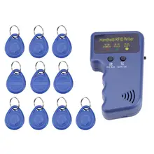 Lector de fotocopiadora RFID de mano, 125KHz, duplicador con 10 Uds., T5577, etiquetas de identificación de escritura, llavero, tarjeta de etiqueta de ficha