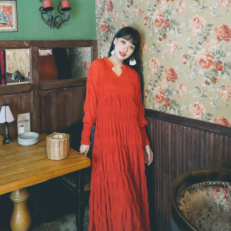 

2022 New Spring Fashion Vintage Long Sleeve Maxi Dress Women High Waist Elegant Casual Boho Beach Sundresses Vestidos
