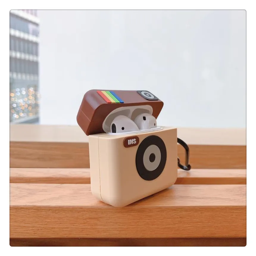 Прямая чехол для наушников с рисунком камеры для Airpods, беспроводная bluetooth-гарнитура, силиконовый чехол для зарядного устройства