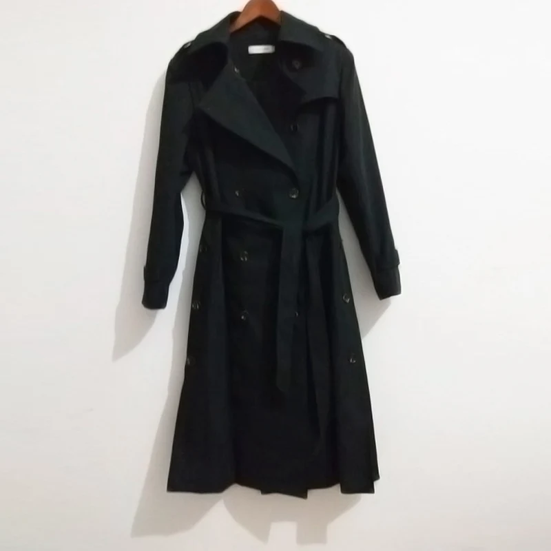 

Trench Coat Women double-breasted Black England Spring / Autumn women's oat casual over the knee Windbreaker Abrigos ladies