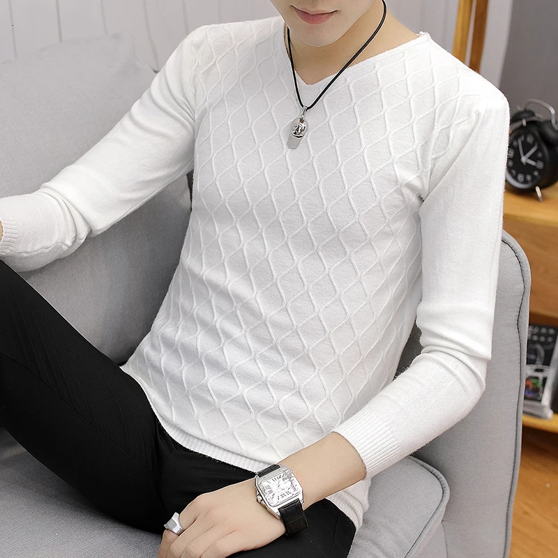 2019 spring and autumn uomo sweater Korean men's V-neck slim head long-sleeved Plaid thin section Chinese Style Beige Gray