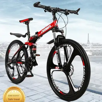 

Unisex Adults 26'' 21 Speed Folding Mountain Bikes Premium Carbon Steel Bicycle Shockproof Spoke/Integrated Wheel Mountain Bike