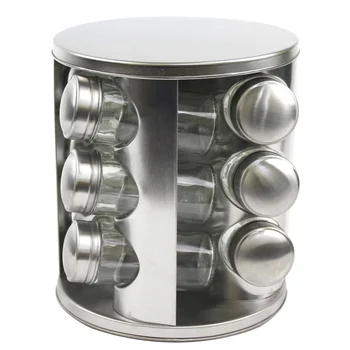 

1 Set of 12PCS Stainless Steel Glass Seasoning Bottle Rack Kit Revolving Spice Rack Bottle Set Large Capacity Seasoning Jars Hol