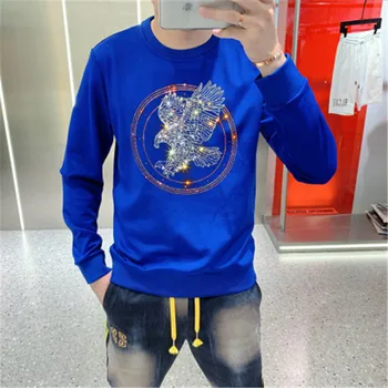 

Autumn And Winter New Men's Tops, Fashion Trends, Hot Diamonds, Slim Round Neck Casual Sportswear, Youth Thick Cotton T-shirts