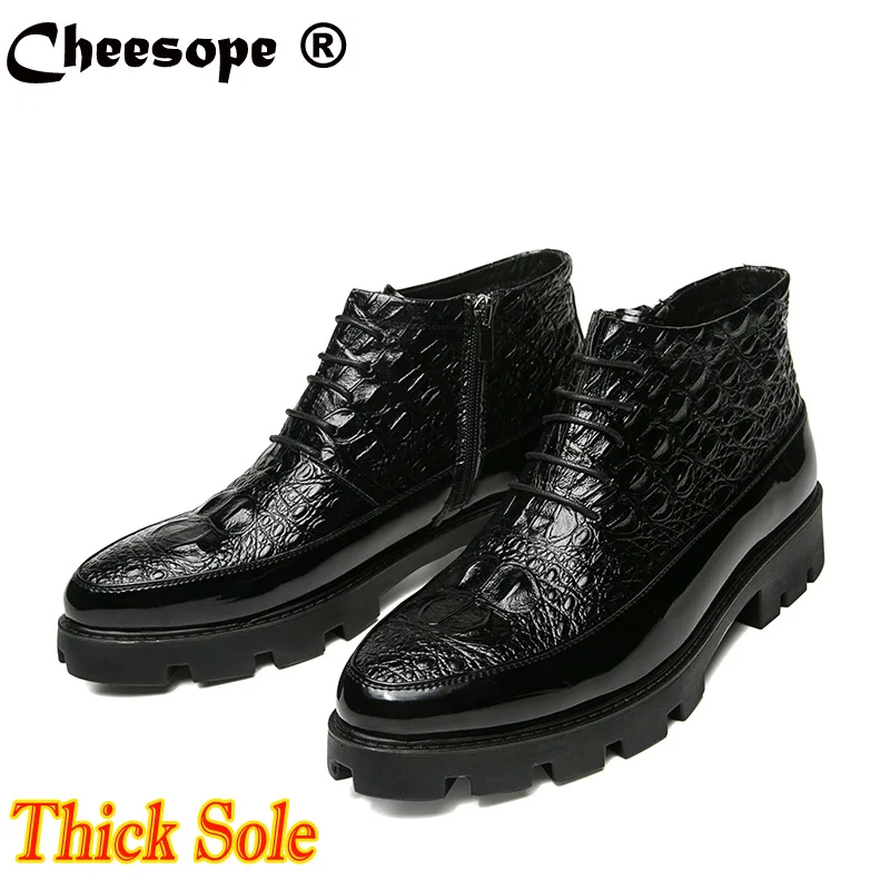 

Thick Bottom Increased Martin Boots Mens British Short High Top Boots Mens Snow Military Cotton Boots Chelsea Boots Shoes Men