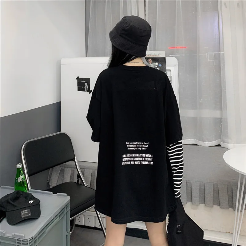 PX2231 Printed stripe fake two piece long sleeve T