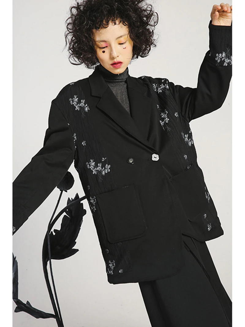 Loose Fit Black Both Side Wear Print Cotton-padded Jacket New Lapel Long Sleeve Women Coat Fashion utumn Winter 149
