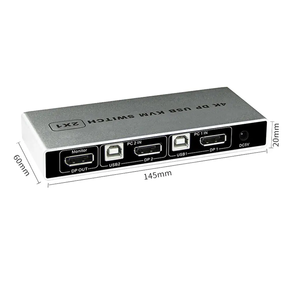 DP USB KVM переключатель 2*1 4K 60 Гц Displayport 2 в 1 выход для двух узлов совместного монитора