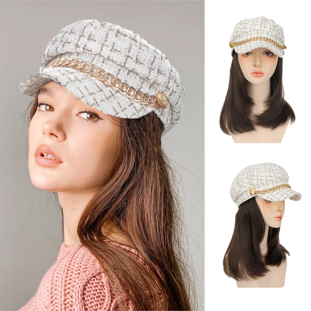 Synthetic Hair Wig Hat White Hat Hair Wig Extension Black Hat Wig
