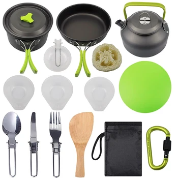

Camping Cookware Kit,Outdoor Cooking Set with Kettle,Lightweight Camping Pot and Pan for 2 to 3 People Camping,Hiking