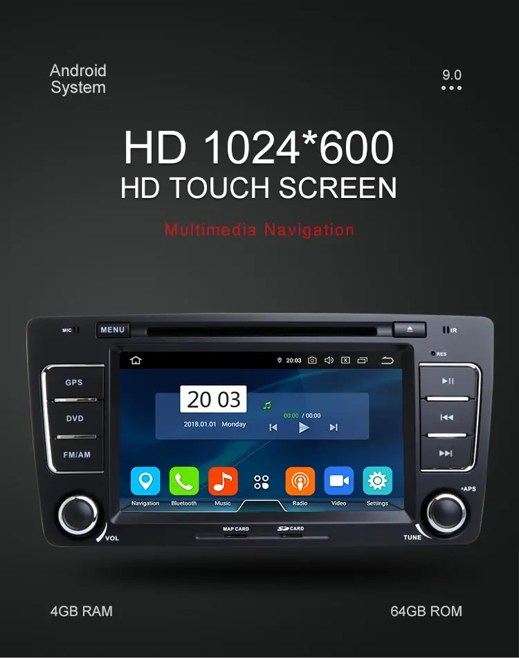 Best Besina 8 Inch Android 9.0 Car DVD Player For Skoda Octavia 2012 2013 A 5 A5 Yeti Fabia GPS Radio 4G+32G Multimedia Octa Cores 1