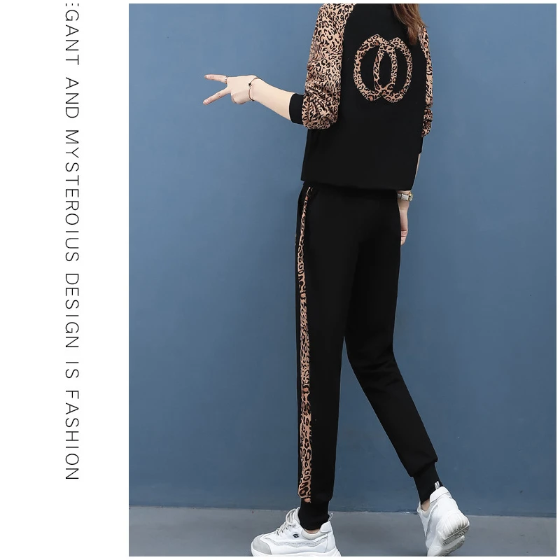 

2020 autumn Tracksuit two-piece suit high quality style high leopard domineering lady suit woman Outfits Hoodies Top And Pants