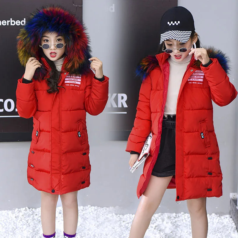 

Girls clothing parka Cotton-padded Outerwear Coats 2019 fashion Winter Children Warm Clothes multicolour Fur Collar Jacket 3-14Y