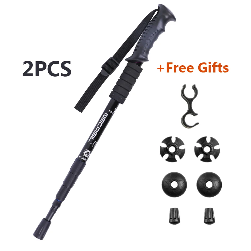 

2pcs Trekking poles hike walking stick nordic walking cane Straight handle 4-section ski camp telescopic baton outdoor hiking