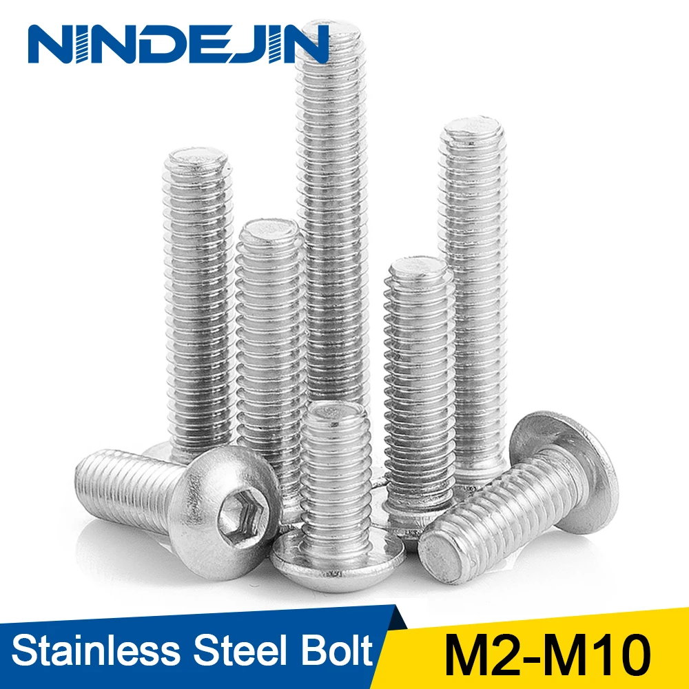 3/10/55 Uds M2 M2.5 M3 M4 M5 M6 M8 M10 304 hexagonal de acero inoxidable hexagonal tornillo de cabeza de botón pernos de cabeza redonda tornillo ISO7380