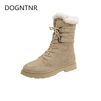 

2020 Ladies Winter Snow Boots Thick Fur Non-slip Short Boots Botas Mujer Thick-soled Warm Shoes British Leather Pad Boots