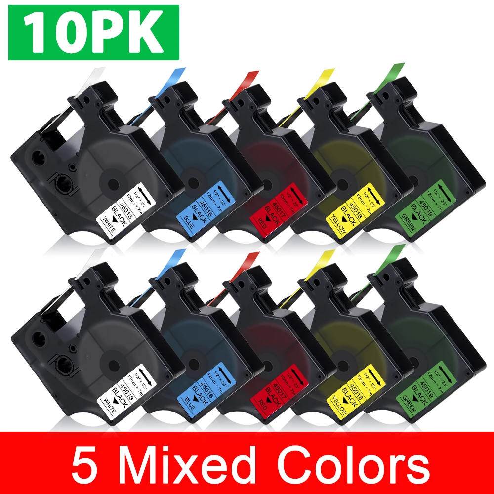 

10PCS 45013 45010 45118 Labeling Tapes Compatible for Dymo D1 LabelManager Label Machine 280 160 45013 12mm Black on White Tape