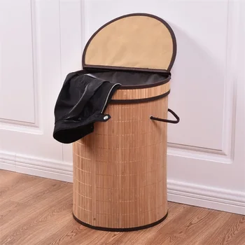 

Durable Lightweight Round Bamboo Laundry Basket for Dirty Clothes Storage Organizer with Lid Space Save HW54486
