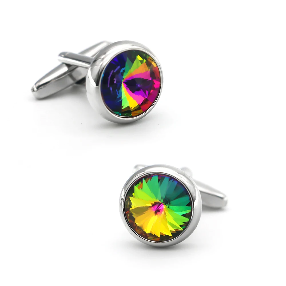 

Men's Crystal Cufflinks Graduated Color Water Drop Design Quality Brass Cuff Links Free Shipping