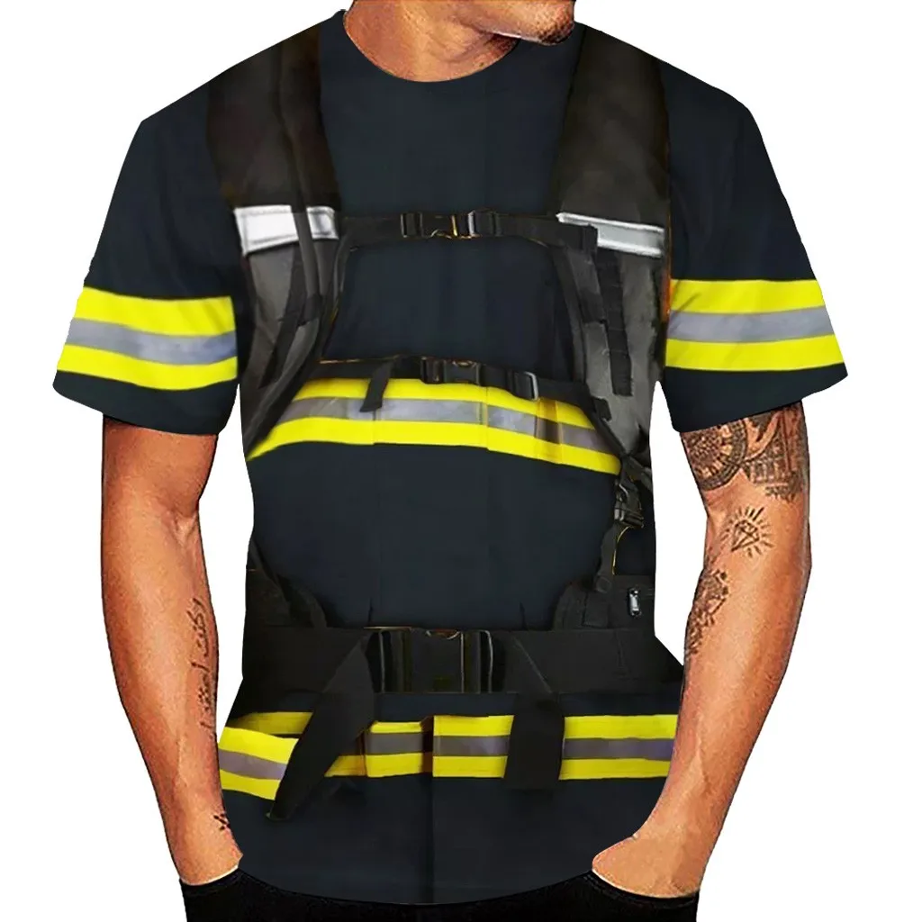 

New Men Short Sleeve T-shirt Cotton 3D Fireman Style Print Summer Cool Fashion Gyms Bodybuilding T shirt Male Tees Tops Clothing