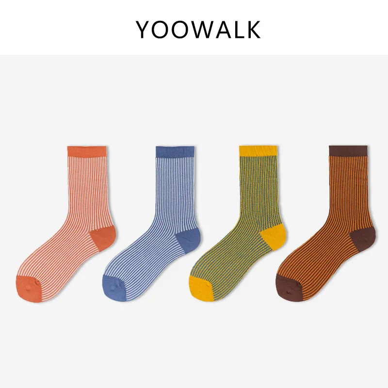 YOOWALK/новые зимние японские носки с вертикальными полосками и геометрическими хроматическими полосками носков для колледжа