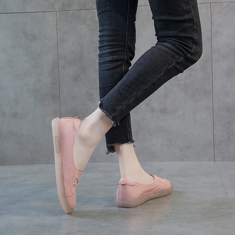 DONGNANFENG/женские белые туфли из натуральной кожи на плоской подошве в стиле ретро, на шнуровке, Нескользящие, корейские, размеры 34-41, JZ-19211