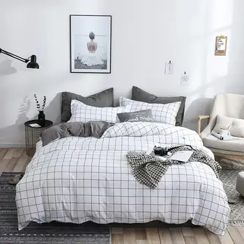 

BEST.WENS Wholesale Plaid Comforter Bedding Gray Bed Linen Set Simple Modern Sheet,Pillowcase & Duvet Cover Sets Simple Quality