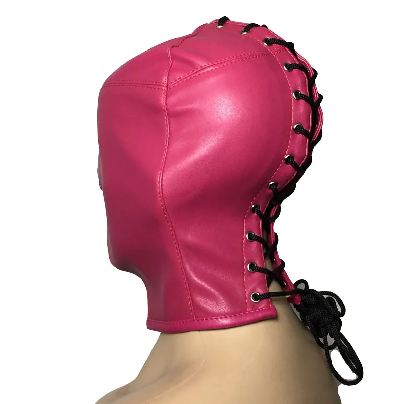 Rose Red Zip Унисекс искусственная кожа подголовник всего корпуса Gimp капот мягкая кожа Сенсорные игры маска с носом вентиляционный костюм фетиш - Цвет: Rose Red Zip