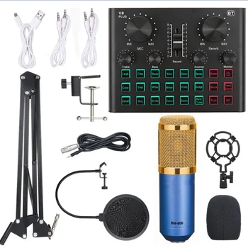 

BM-8 bluetooth Sound Card Microphone Studio Recording Kits Condenser Audio 3.5mm Wired Studio Microphone Vocal Recording Mic Set