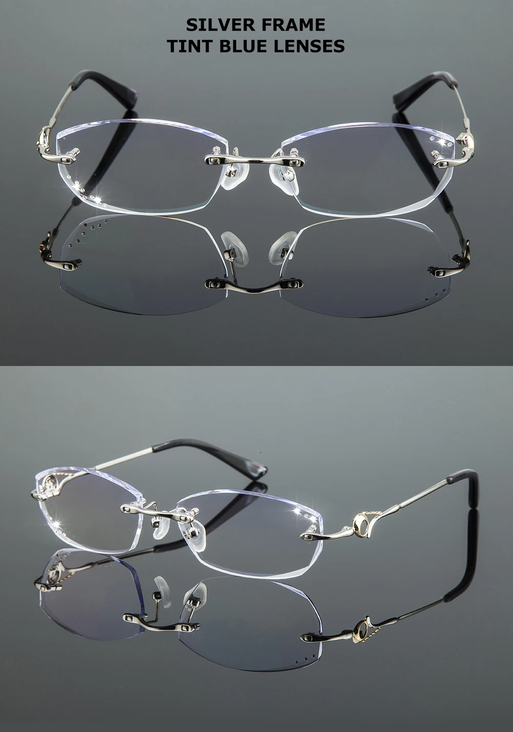 Detailed view of Women's Diamond Rimless Titanium Frame Eyeglasses 8007