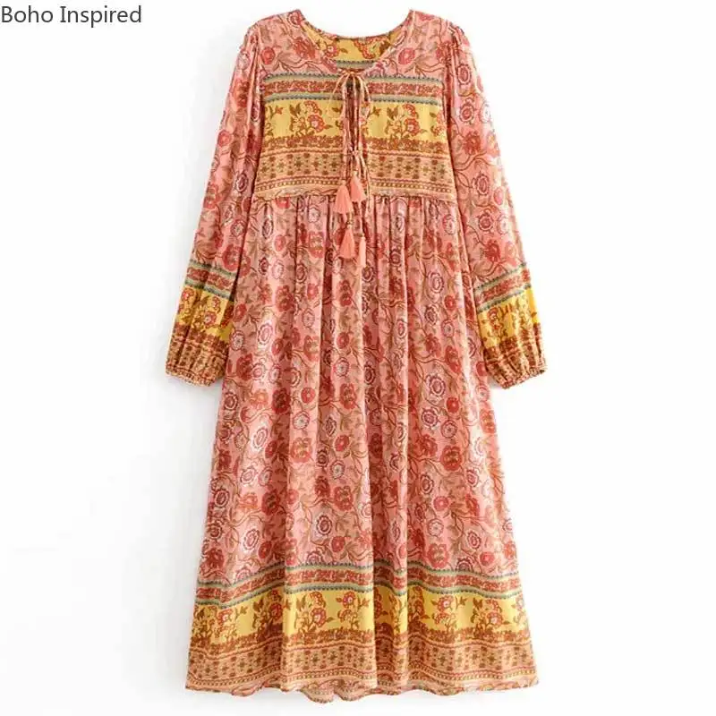 Женское платье с длинным рукавом цветочным принтом|robe femme|dress bohemianmaxi dress |