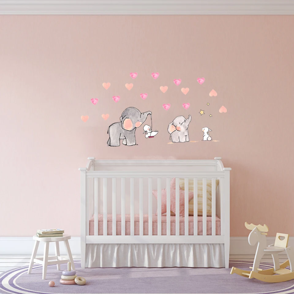 Autocollant Mural Pour Chambre De Bebe Autocollant Mural En Vinyle Mignon Elephant Lapin Decoration Murale Pour Chambre De Filles Et Chambre D Enfants Aliexpress