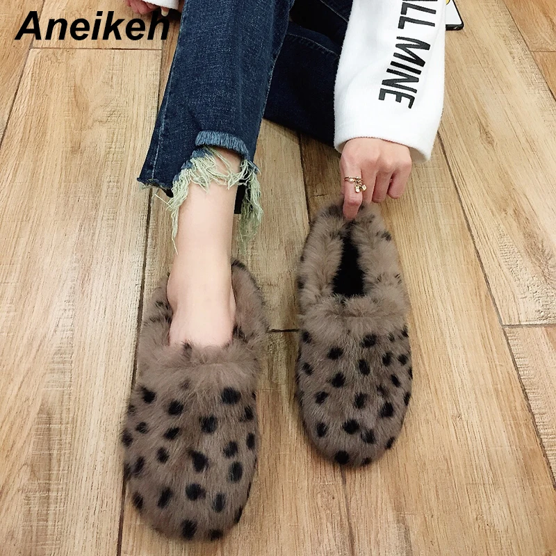 

Aneikeh 2019 Fashion Wool Women Flat Shoes Leopard Print Round Toe Comfortable Hemp Bottom Women Flat Shoes Slip On Zapato Mujer