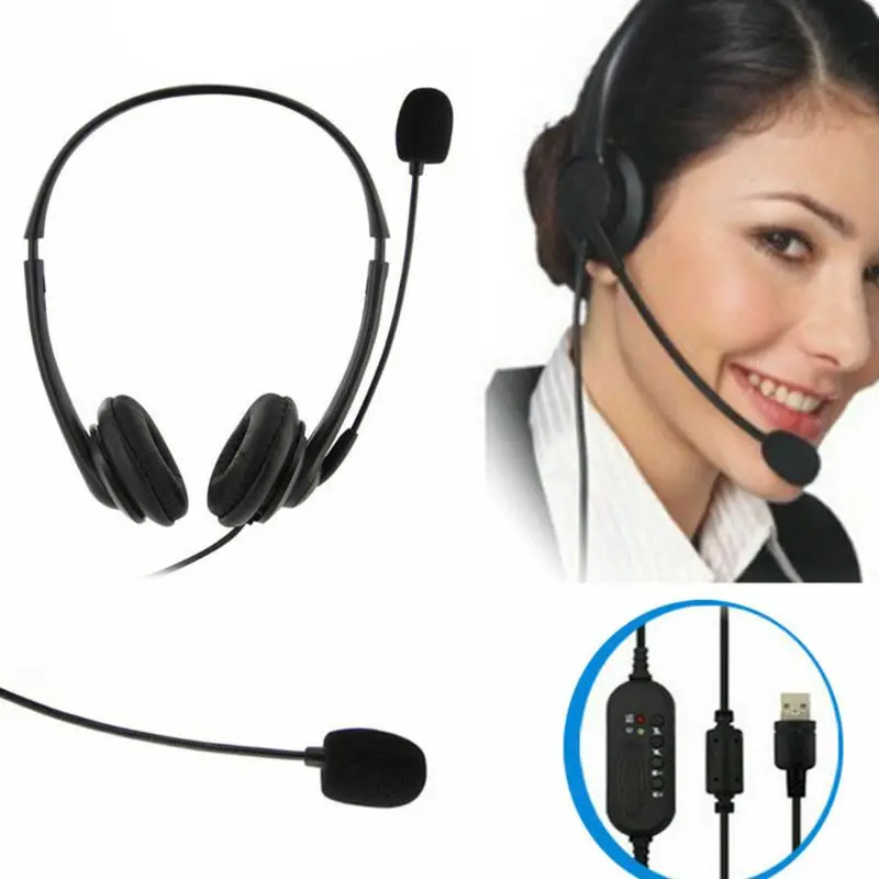 USB Wired Interface Neckband Ergonomic Noise Cancelling 360 Rotatable Headset Microphone Call Centre