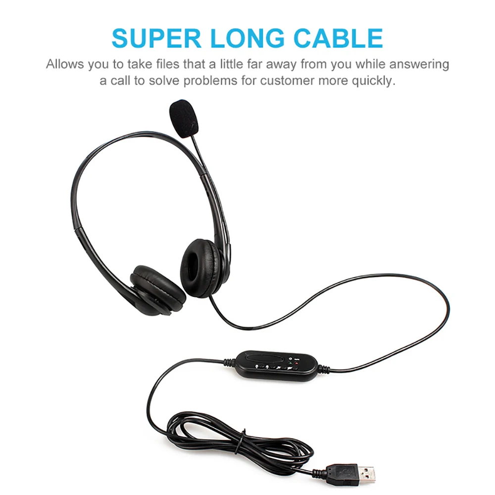 VTIN USB Wired Headphone On ear Headset with Rotation Noise Canceling Mic Long Cord In line Control for PC Windows Skype Laptop